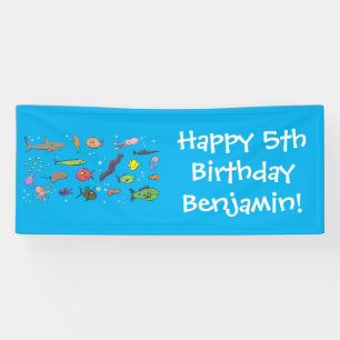 Funny sea creatures cartoon illustration pattern banner