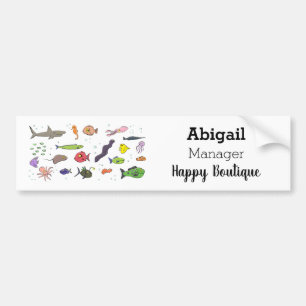Funny sea creatures cartoon illustration pattern bumper sticker