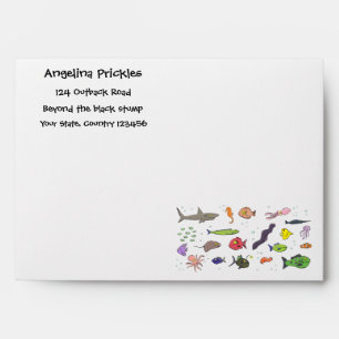 Funny sea creatures cartoon illustration pattern envelope