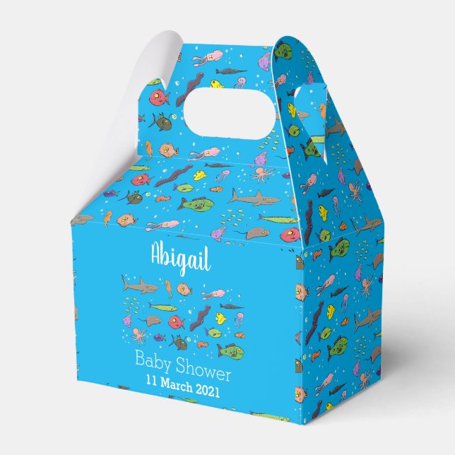 Funny sea creatures cartoon illustration pattern favor box (Front Side)