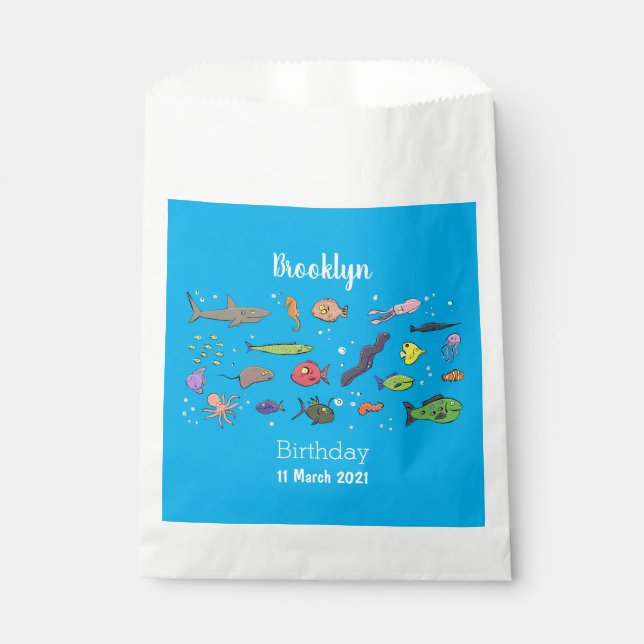 Funny sea creatures cartoon illustration pattern favour bag (Front)