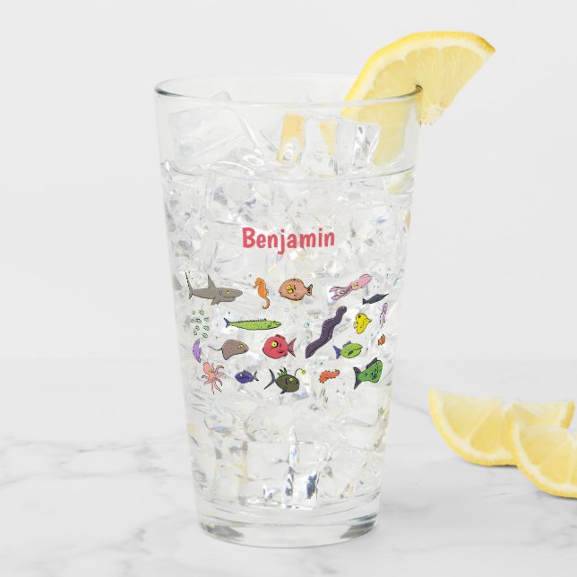 Funny sea creatures cartoon illustration pattern glass (Back Ice)
