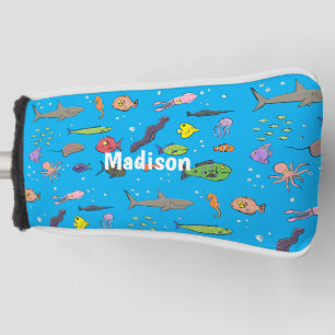Funny sea creatures cartoon illustration pattern golf head cover