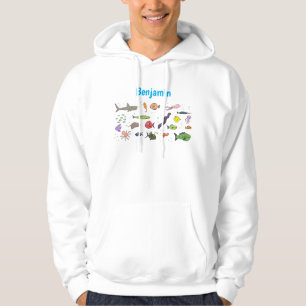 Funny sea creatures cartoon illustration pattern hoodie
