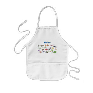 Funny sea creatures cartoon illustration pattern kids apron