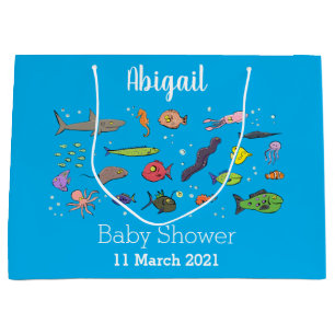 Funny sea creatures cartoon illustration pattern large gift bag