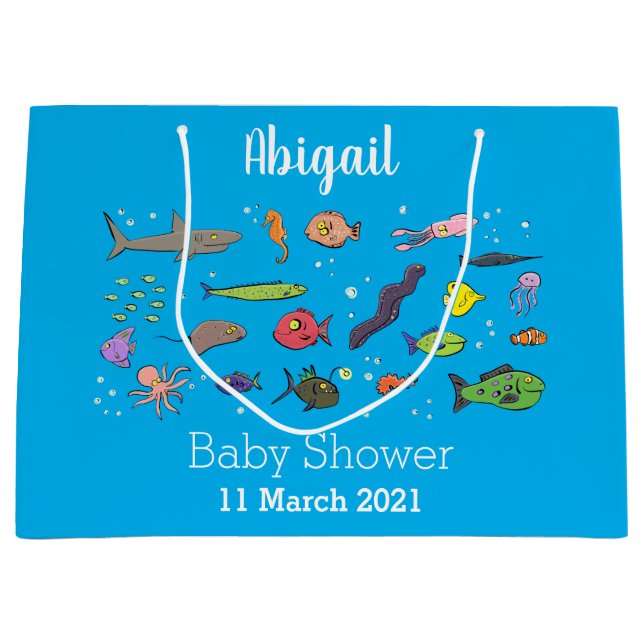 Funny sea creatures cartoon illustration pattern large gift bag (Front)