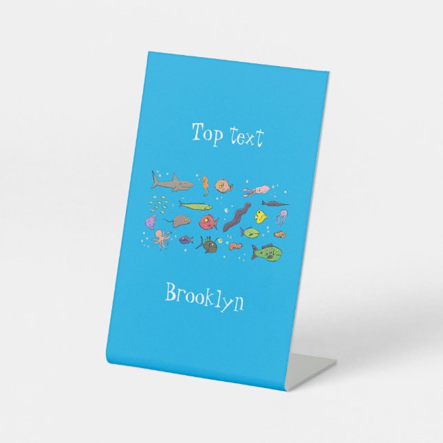 Funny sea creatures cartoon illustration pattern pedestal sign (Front)