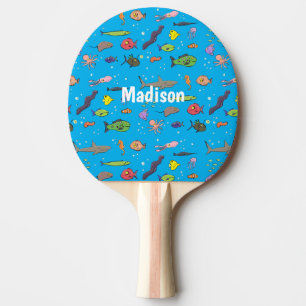 Funny sea creatures cartoon illustration pattern ping pong paddle