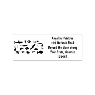 Funny sea creatures cartoon illustration pattern  rubber stamp