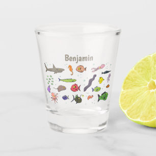 Funny sea creatures cartoon illustration pattern  shot glass