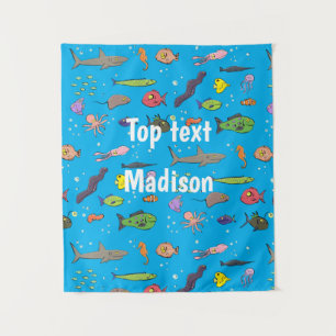 Funny sea creatures cartoon illustration pattern  tapestry