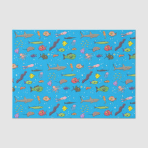 Funny sea creatures cartoon illustration pattern tissue paper