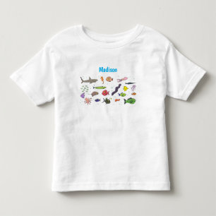 Funny sea creatures cartoon illustration toddler t-shirt