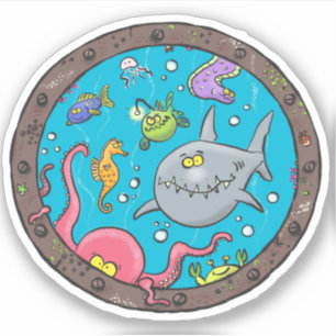 Funny sea creatures underwater cartoon