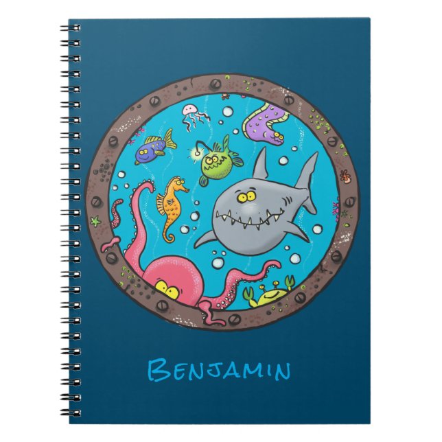 Funny sea creatures underwater cartoon 2 notebook (Front)