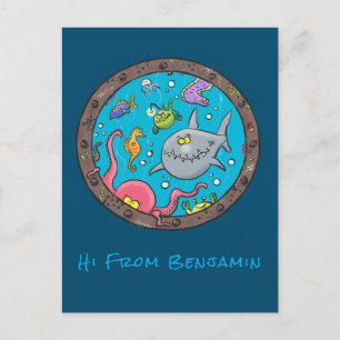 Funny sea creatures underwater cartoon 2 postcard