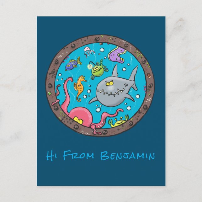 Funny sea creatures underwater cartoon 2 postcard (Front)