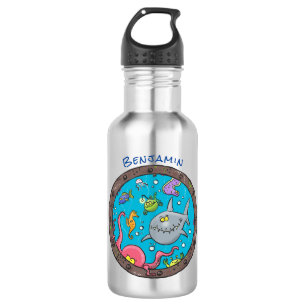 Funny sea creatures underwater cartoon drawing 532 ml water bottle