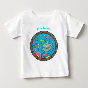 Funny sea creatures underwater cartoon drawing baby T-Shirt