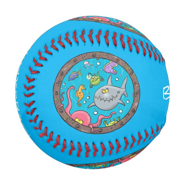 Funny sea creatures underwater cartoon drawing baseball (Front Left)