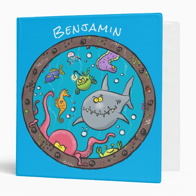 Funny sea creatures underwater cartoon drawing binder (Front/Inside)