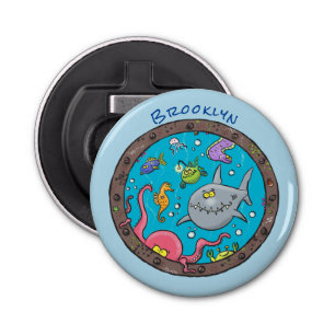Funny sea creatures underwater cartoon drawing bottle opener