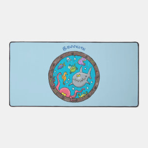 Funny sea creatures underwater cartoon drawing desk mat