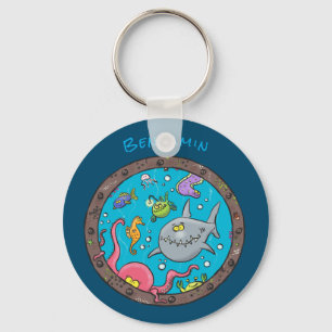 Funny sea creatures underwater cartoon drawing keychain
