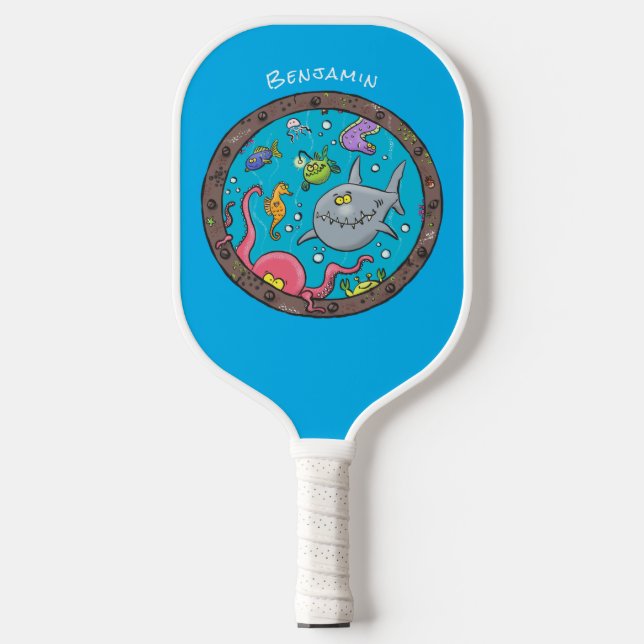 Funny sea creatures underwater cartoon drawing  pickleball paddle (Front)