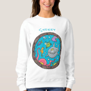 Funny sea creatures underwater cartoon drawing sweatshirt