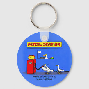 Funny sea gulls petrel cartoon humor keychain