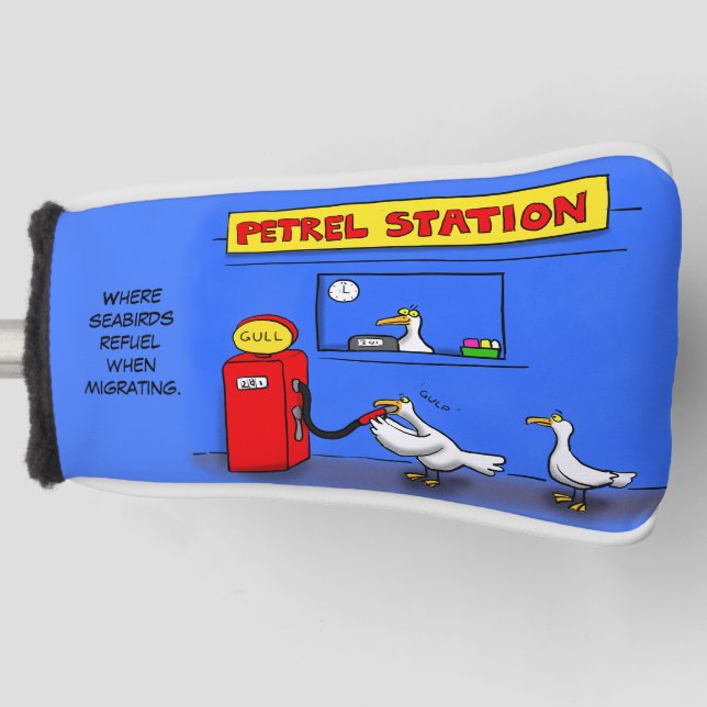 Funny sea gulls petrel cartoon humour golf head cover (Front)