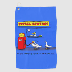Funny sea gulls petrel cartoon humour  golf towel