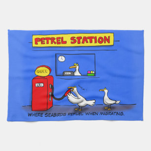 Funny sea gulls petrel cartoon humour kitchen towel