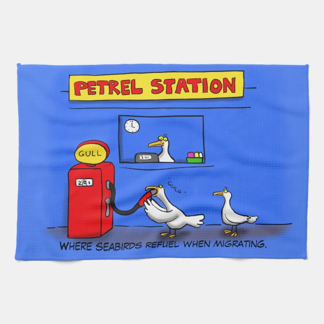 Funny sea gulls petrel cartoon humour kitchen towel (Horizontal)