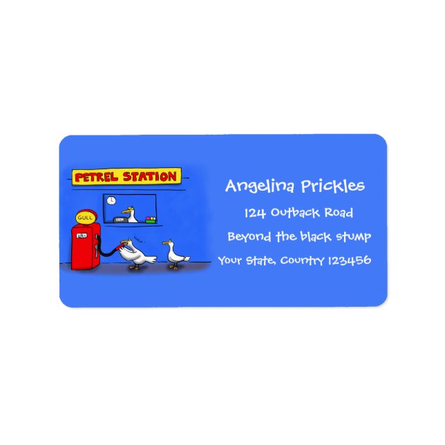 Funny sea gulls petrel cartoon humour label (Front)