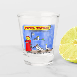 Funny sea gulls petrel cartoon humour shot glass