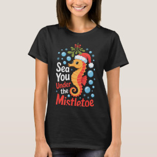 Funny Sea Horse Christmas Seahorse Santa Hat Kids  T-Shirt