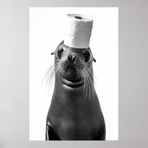 Funny Sea Lion Bathroom Art Print, Toilet Paper Poster