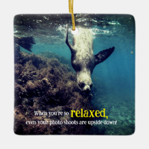 Funny sea lion underwater  ceramic ornament