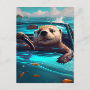 Funny Sea Otter Driving on Water Carte postale