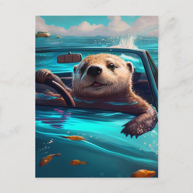 Funny Sea Otter Driving on Water Carte postale (Devant)