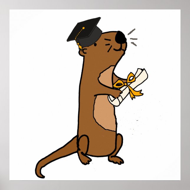 Funny Sea Otter Graduation Cartoon Poster (Front)