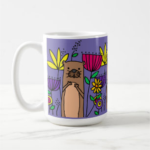 Funny Sea otter in a Flower Garden Nature Coffee Mug