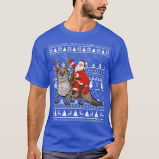 Funny Sea Otter Lover Santa Riding Sea Otter Ugly  T-Shirt