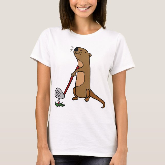 Funny Sea Otter Playing Golf T-Shirt (Front)