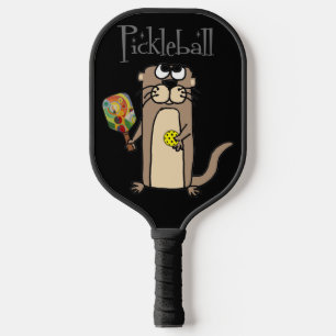 Funny Sea Otter Playing Pickleball Cartoon Paddle