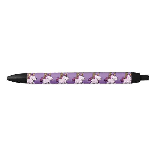 Funny Sea Otter Riding Unicorn Cartoon Black Ink Pen (Front)
