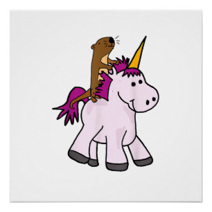 Funny Sea Otter Riding Unicorn T-shirt T-Shirt Poster